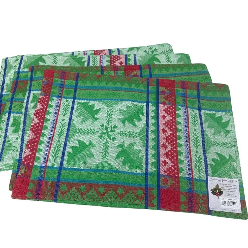 Nordic Holiday Placemats Set of 4 Green Christmas Tree Tapestry Bardwil Home